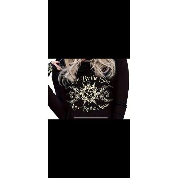 Gothic print hoodie “ live by the sun love by the Moon “fits smaller see chart - Picture 3 of 9